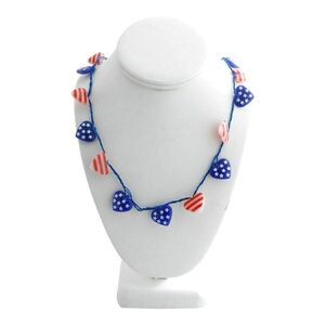 Patriotic Hearts Light Up Necklace Stars Stripes Red White Blue 36-inch Gift NEW